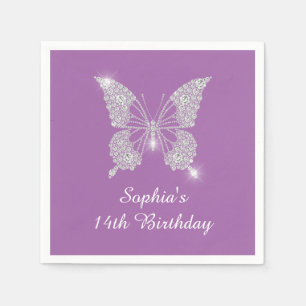 Guardanapo De Papel Teen Birthday Diamond Butterfly Name Age, Lavanda