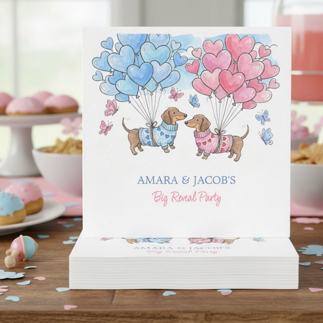 Guardanapo De Papel Teenie Weenie Sweetheart Dachshund Gender Reveal (Party Napkins - Teenie Weenie Sweetheart Dachshund Gender Reveal collection by Darling & May)