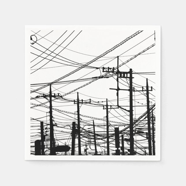 Guardanapo De Papel Telefone antigo e linhas de alimentação (Frente)