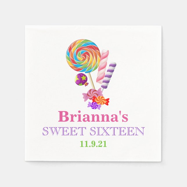 Guardanapo De Papel Tema Candyland Sweet 16 Personalizado Napkin (Frente)