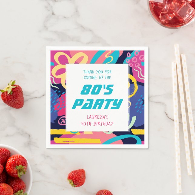 Guardanapo De Papel Tema Colorido dos anos 80 - Aniversário Retroativo (Insitu)