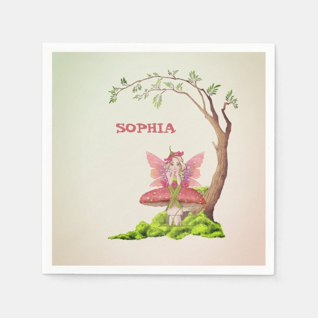 Guardanapo De Papel Tema das Fairies Bonito Aniversário Rosa Nápoles V (Frente)