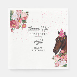 Guardanapo De Papel Tema de Aniversário de Cavalo Rosa Floral Menina V