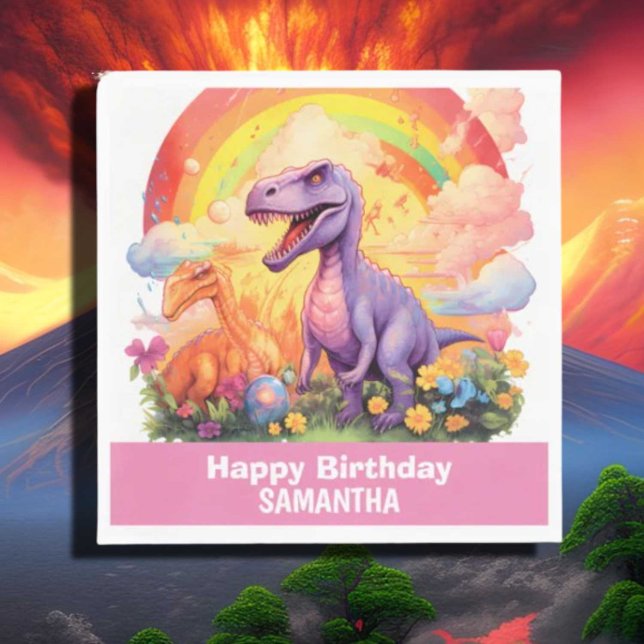 Guardanapo De Papel Tema de aniversário do Rainbow dinossauros Pink (Criador carregado)