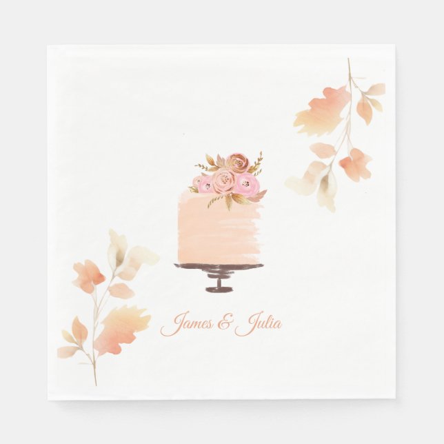 Guardanapo De Papel Tema de Casamento Floral de Pessegueira de Aquarel (Frente)