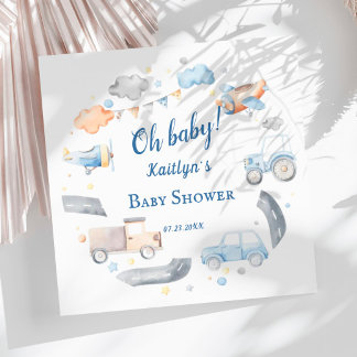 Guardanapo De Papel Tema de Chuvinha de Bebê Transporte em Aquarela