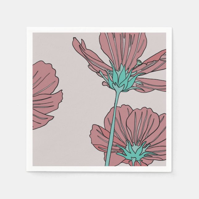 Guardanapo De Papel Tema de flores, desenho de papoula (Frente)