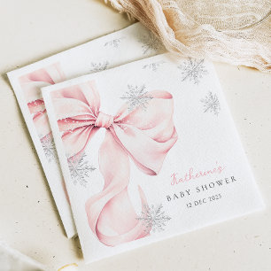 Guardanapo De Papel Tema de Inverno com Laço Rosa para Chás de Bebê Fl