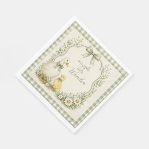 Guardanapo De Papel Tema de pato floral verde sage editável vintage