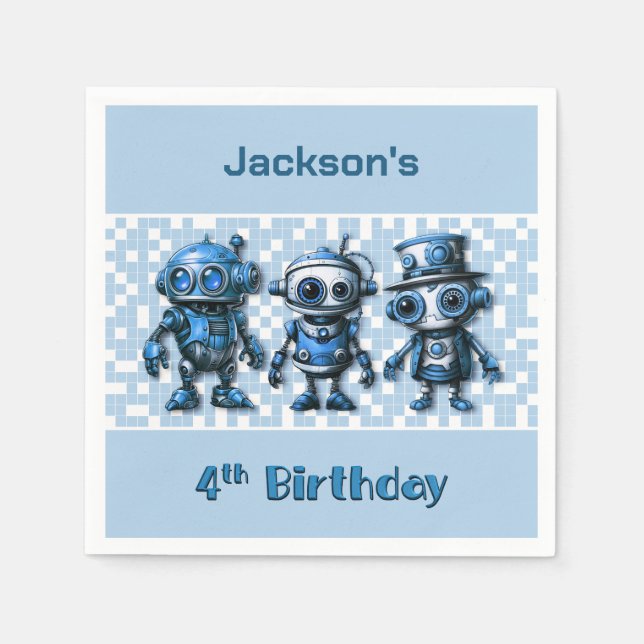 Guardanapo De Papel Tema de Robô Steampunk para Aniversário de 4 anos (Frente)