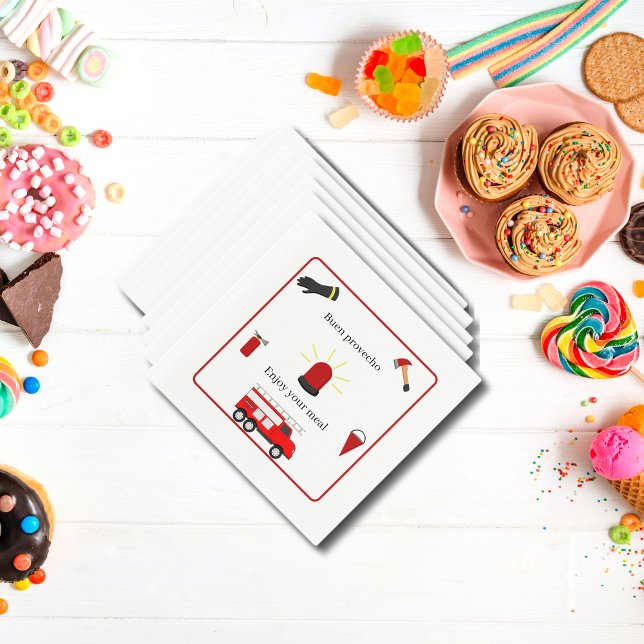 Guardanapo De Papel Tema do Bombeiro White Livro Bilíngue Nápoles (firefighter themed birthday party for boys napkins, bilingual text. Multilingual project.)