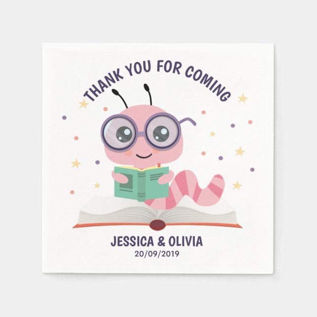 Guardanapo De Papel Tema do Bookworm Rosa (Frente)