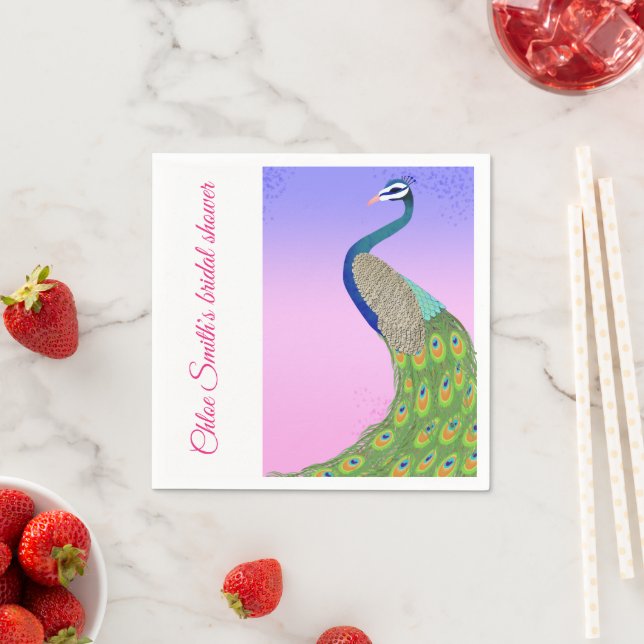 Guardanapo De Papel Tema Pavão Chá de panela Azul Rosa (Insitu)