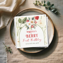 Guardanapo De Papel Tema Rustic Red Strawberry Berry Primeiro Aniversá