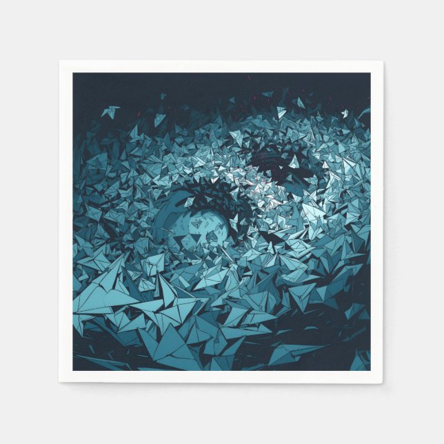 Guardanapo De Papel Tempestade de Origami Azul, Design de Arte Abstrat (Frente)