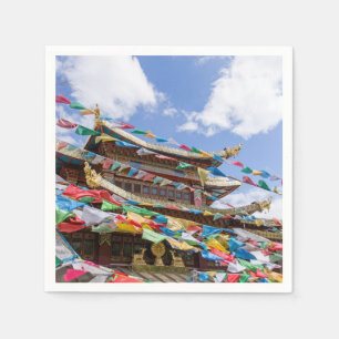 Guardanapo De Papel Templo tibetano com bandeiras de oração - Yunnan