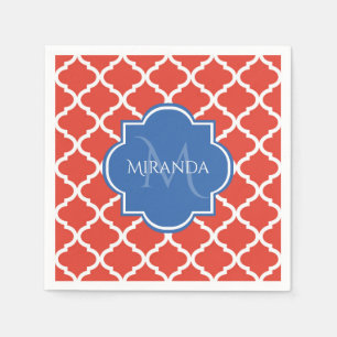 Guardanapo De Papel Tendência Red Quatrefoil Blue Monograma e Nome