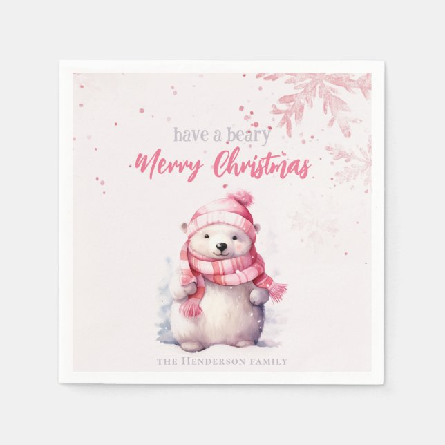 Guardanapo De Papel Tenha Um Bear Feliz De Natal Urso Polar Engraçado  (Frente)