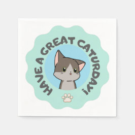 Guardanapo De Papel Tenha um ótimo caturday! Mangalike gato azul verde