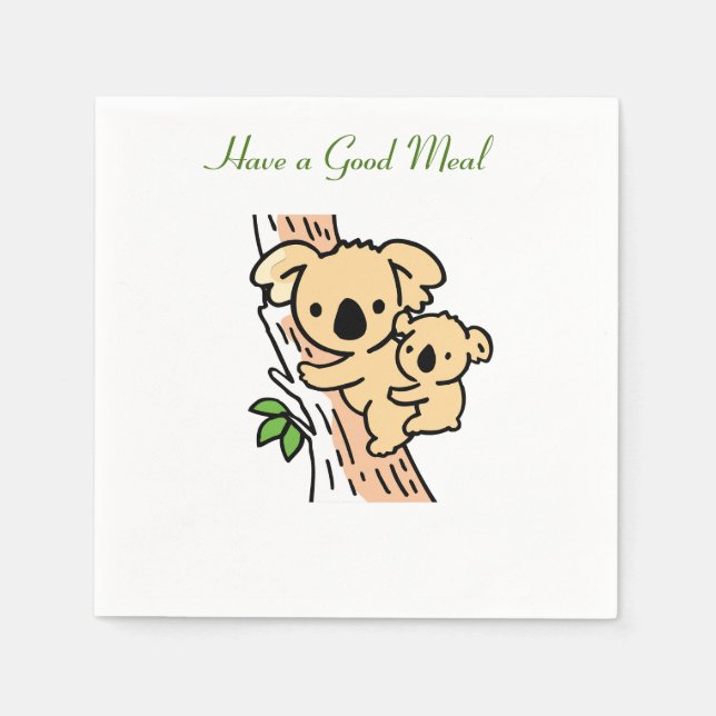 Guardanapo De Papel Tenha uma Boa Refeição, Urso Coala Fofo com Bebê (Frente)