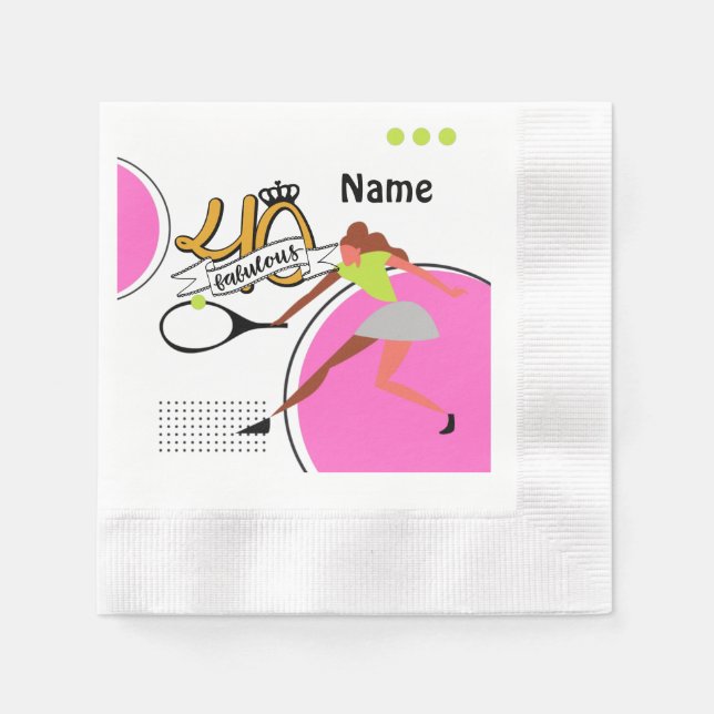 Guardanapo De Papel Tênis aniversário de 40 anos para jogador feminino (Frente)