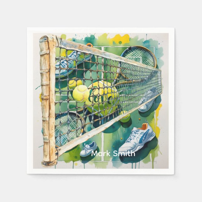 Guardanapo De Papel Tênis Racket e Ball no Court (Frente)