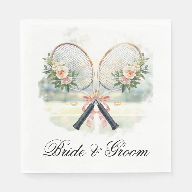 Guardanapo De Papel Tennis Wedding Racket with Flowers Bride & Groom  (Frente)
