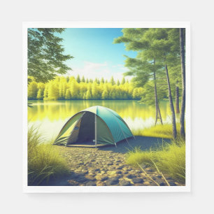 Guardanapo De Papel Tent em uma Floresta Bonita por um Lago