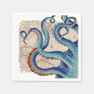 Guardanapo De Papel Tentáculos azul escuro Mapa Vintage