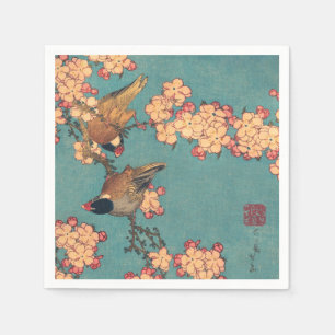 Guardanapo De Papel Tentilhão-de-bico-grosso de Hokusai e Flor de Cere