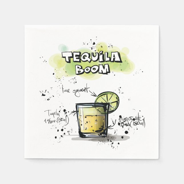 Guardanapo De Papel Tequila Boom Bebida Cocktail Napkin (Frente)