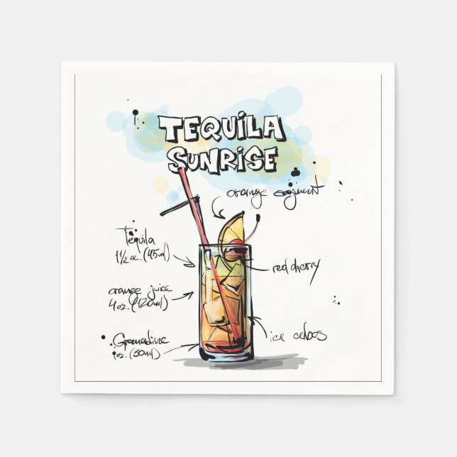 Guardanapo De Papel Tequila Sunrise Bebida Cocktail Napkin (Frente)