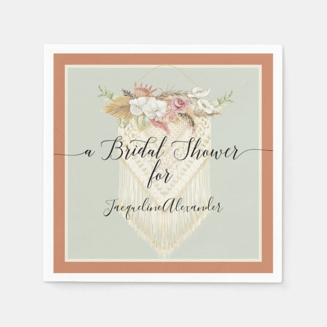 Guardanapo De Papel Terra Cotta Pampas Grass Floral Greenery Bridal (Frente)