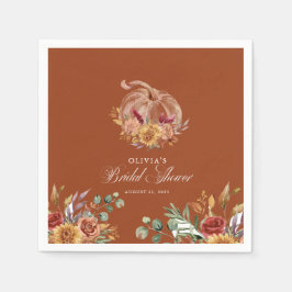 Guardanapo De Papel Terracota de Ferrugem Floral Grama Pampas e Abóbor
