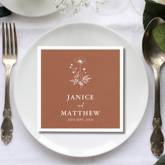 Guardanapo De Papel Terracota de Flores Silvestres Rústicas Casamento  (Rustic wildflower terracotta boho wedding napkins add charm and a personal touch to tables)