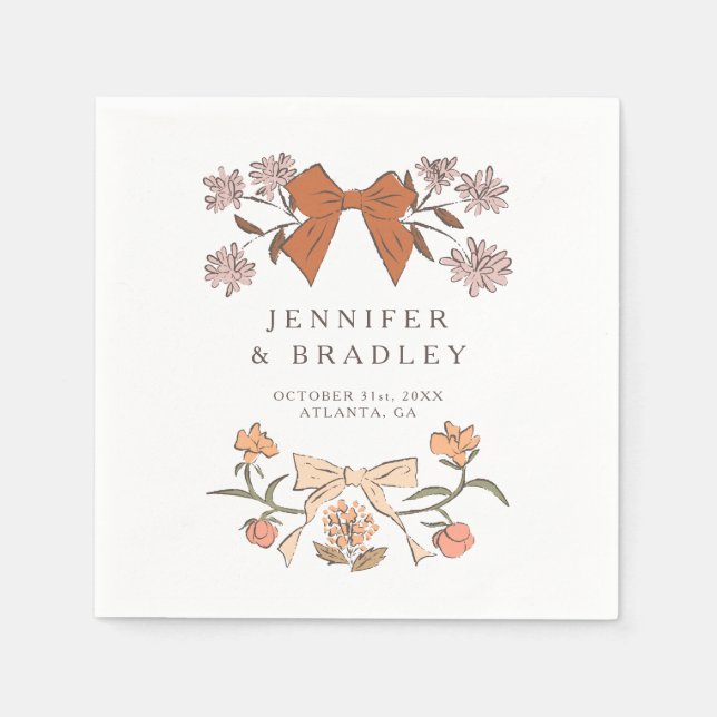Guardanapo De Papel Terracotta Boho Ribbons e Flowers Casamento (Frente)