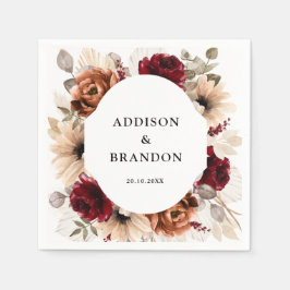 Guardanapo De Papel Terracotta Burgundy Mauve Floral Casamento Geométr