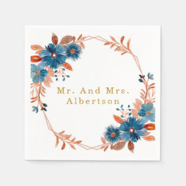 Guardanapo De Papel Terracotta e Marinho Blue Dourado Casamento Floral