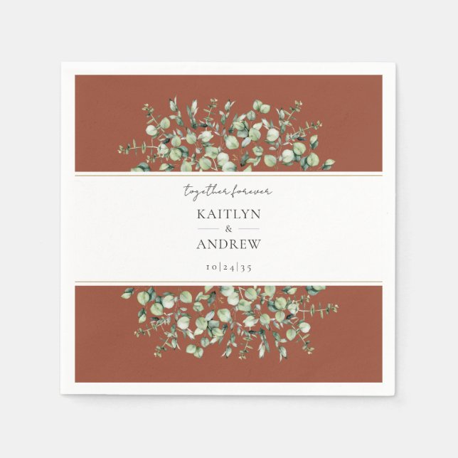 Guardanapo De Papel Terracotta Eucalyptus Juntos Para Casamento Nunca (Frente)