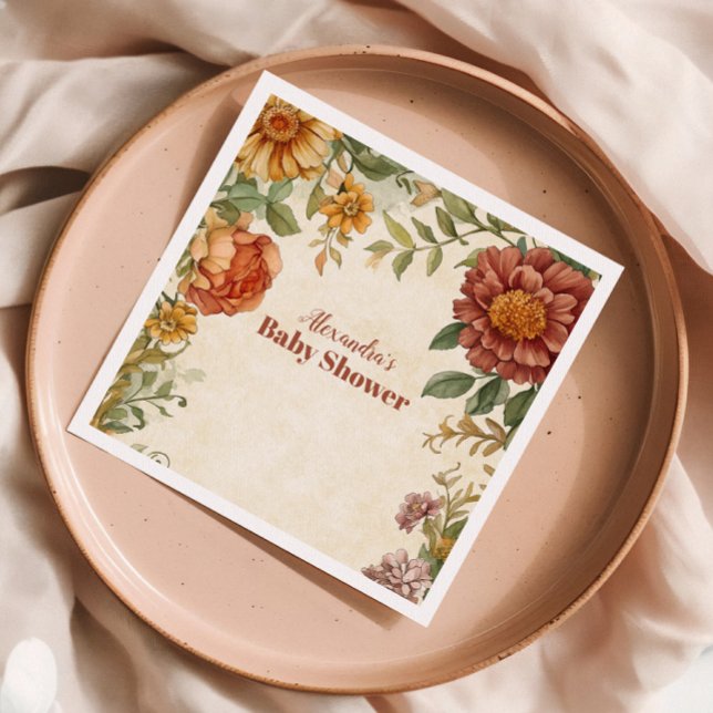 Guardanapo De Papel Terracotta Floral Baby in Bloom Chá de fraldas (Criador carregado)