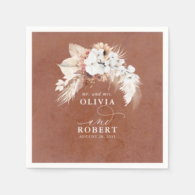 Guardanapo De Papel Terracotta Floral Elegant Boho Wedding (Frente)