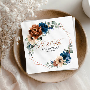 Guardanapo De Papel Terracotta Marinho Blue Greenery Casamento Geomét