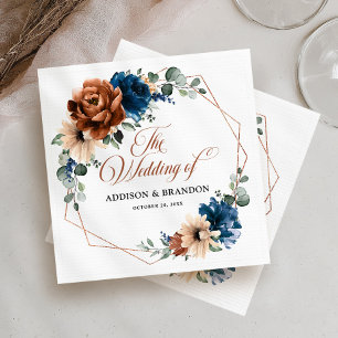 Guardanapo De Papel Terracotta Marinho Blue Greenery Casamento Geomét