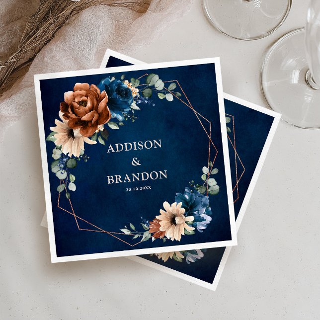 Guardanapo De Papel Terracotta Marinho Blue Greenery Casamento Geométr (Terracotta Navy Blue Greenery Geometric Wedding Na Napkins)
