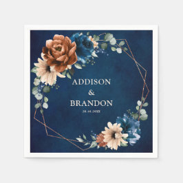 Guardanapo De Papel Terracotta Marinho Blue Greenery Casamento Geométr