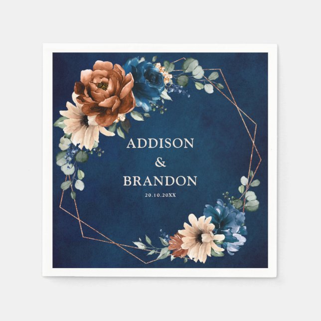 Guardanapo De Papel Terracotta Marinho Blue Greenery Casamento Geométr (Frente)