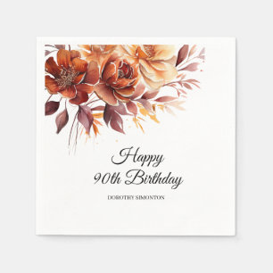 Guardanapo De Papel Terracotta Orange Fall Flowers 90 Birthday