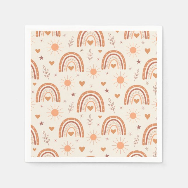 Guardanapo De Papel Terracotta padrão boho arco-íris  chá de bebê  (Frente)