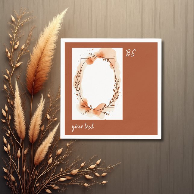 Guardanapo De Papel terracotta rústica, coroa floral mínima e monogram (Criador carregado)