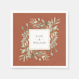 Guardanapo De Papel Terracotta Verde Água Folhagem Dourado